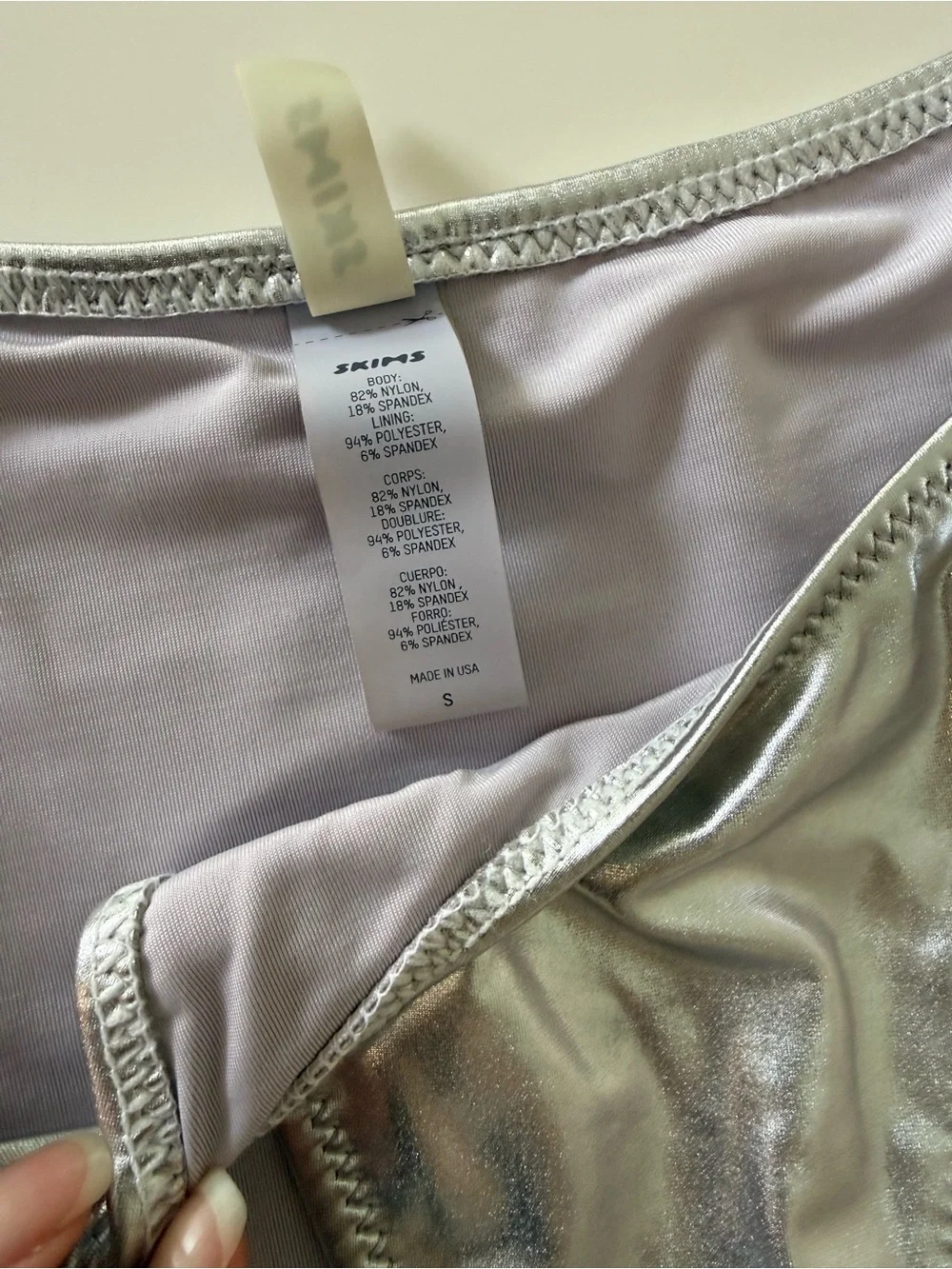 SKIMS Silver Metallic Sleeveless Crop Top & Tie-Side Bikini Bottoms